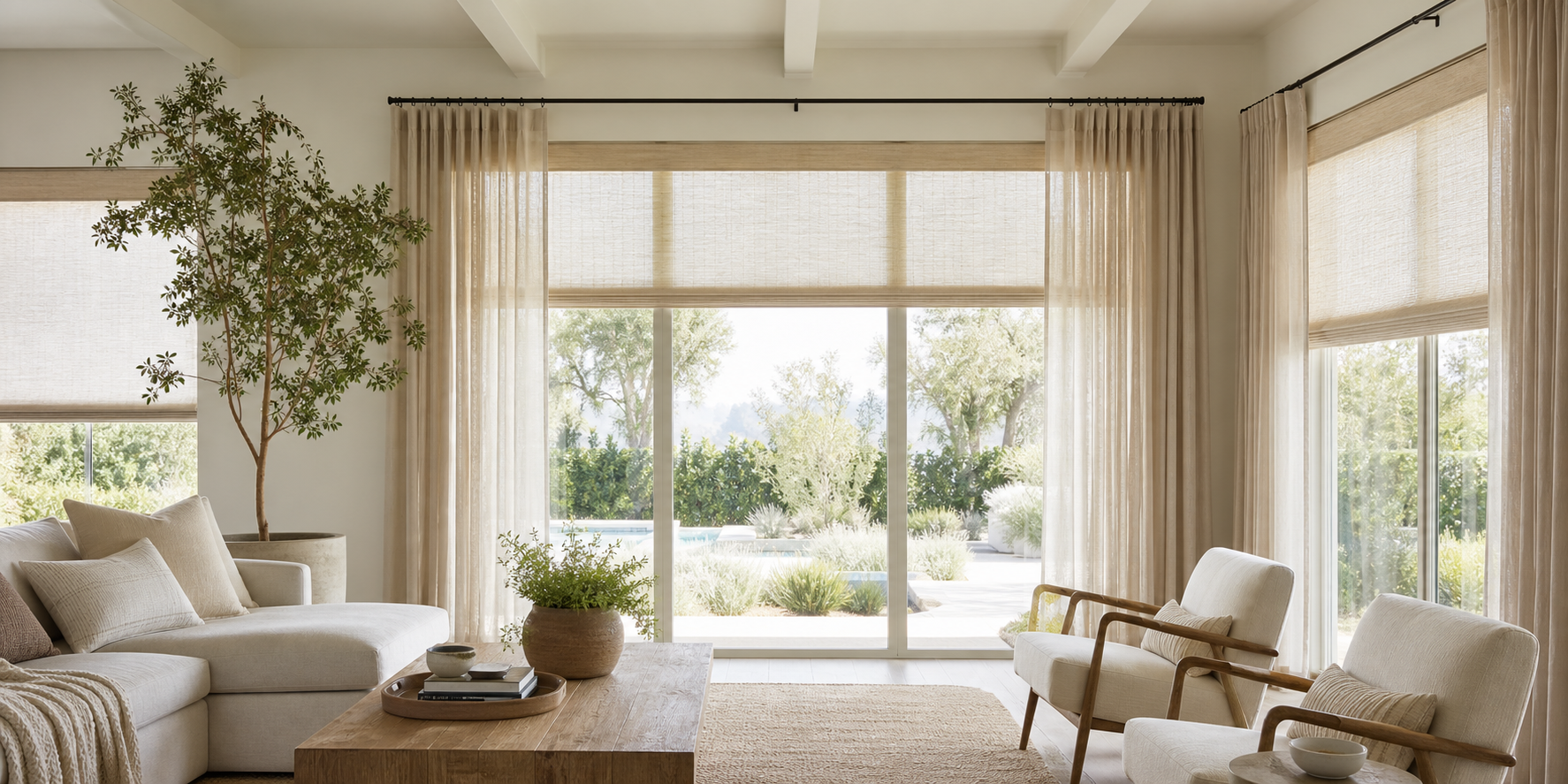 Custom window treatments installed in a Ventura County living room
