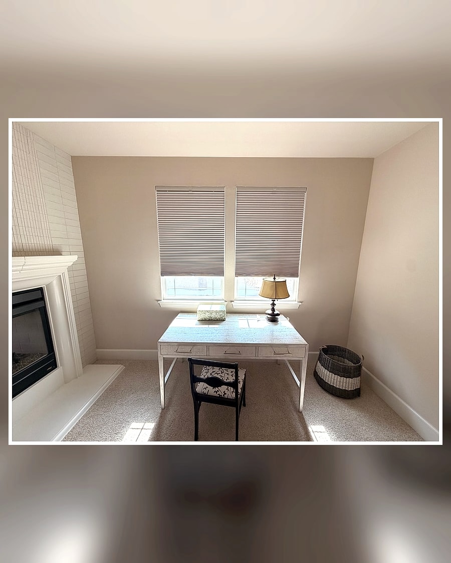 Paired top-down bottom-up cellular shades installed in a Ventura County home office