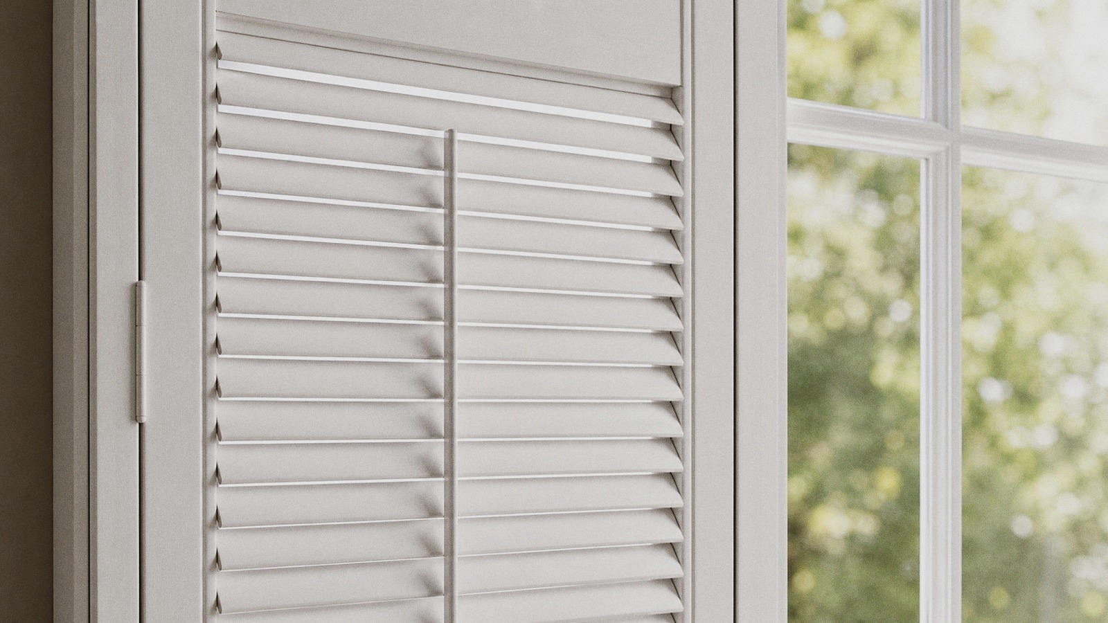 Close detail of narrow 1 7/8 inch plantation shutter louvers