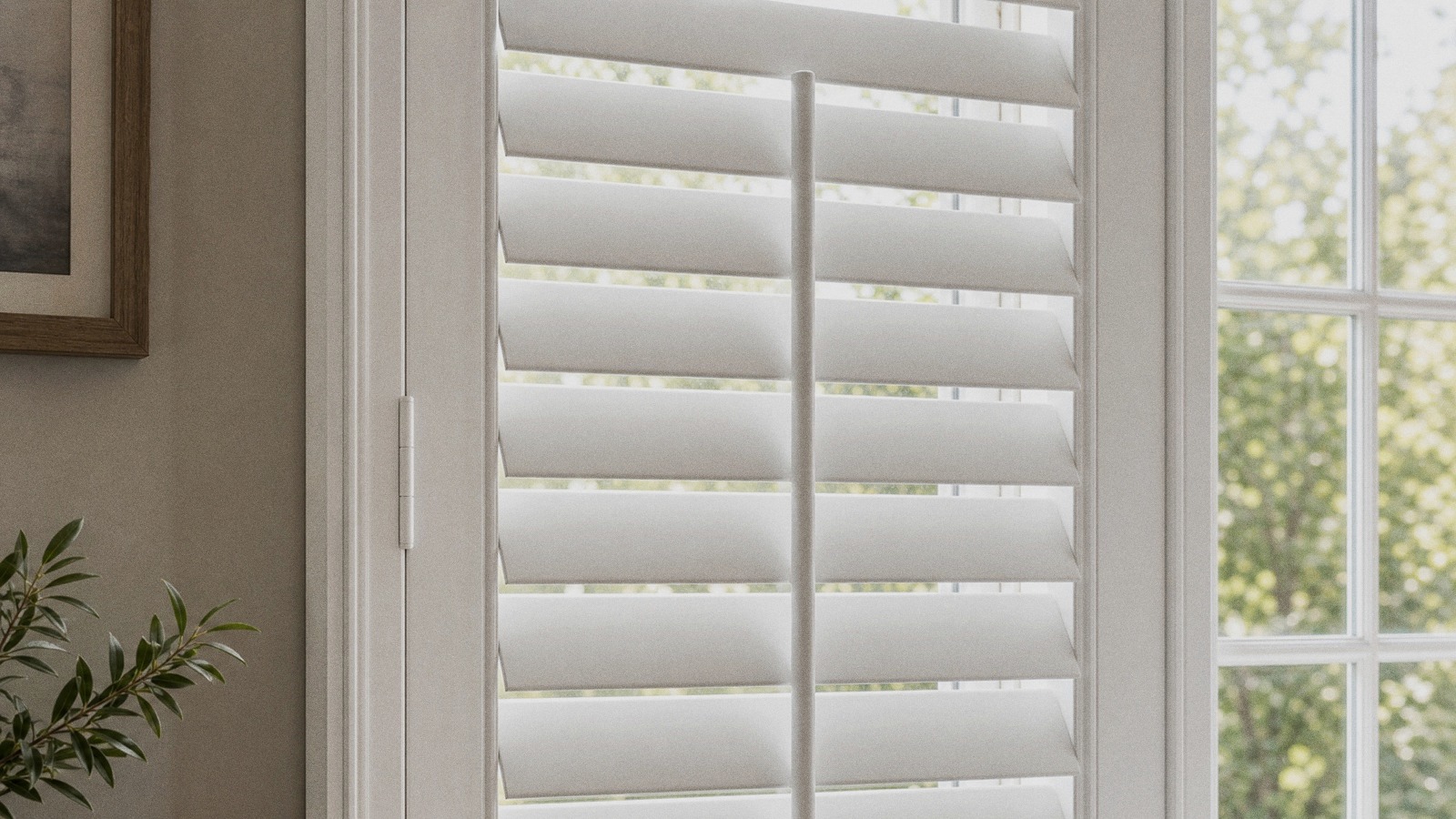 Close detail of 2 1/2 inch plantation shutter louvers